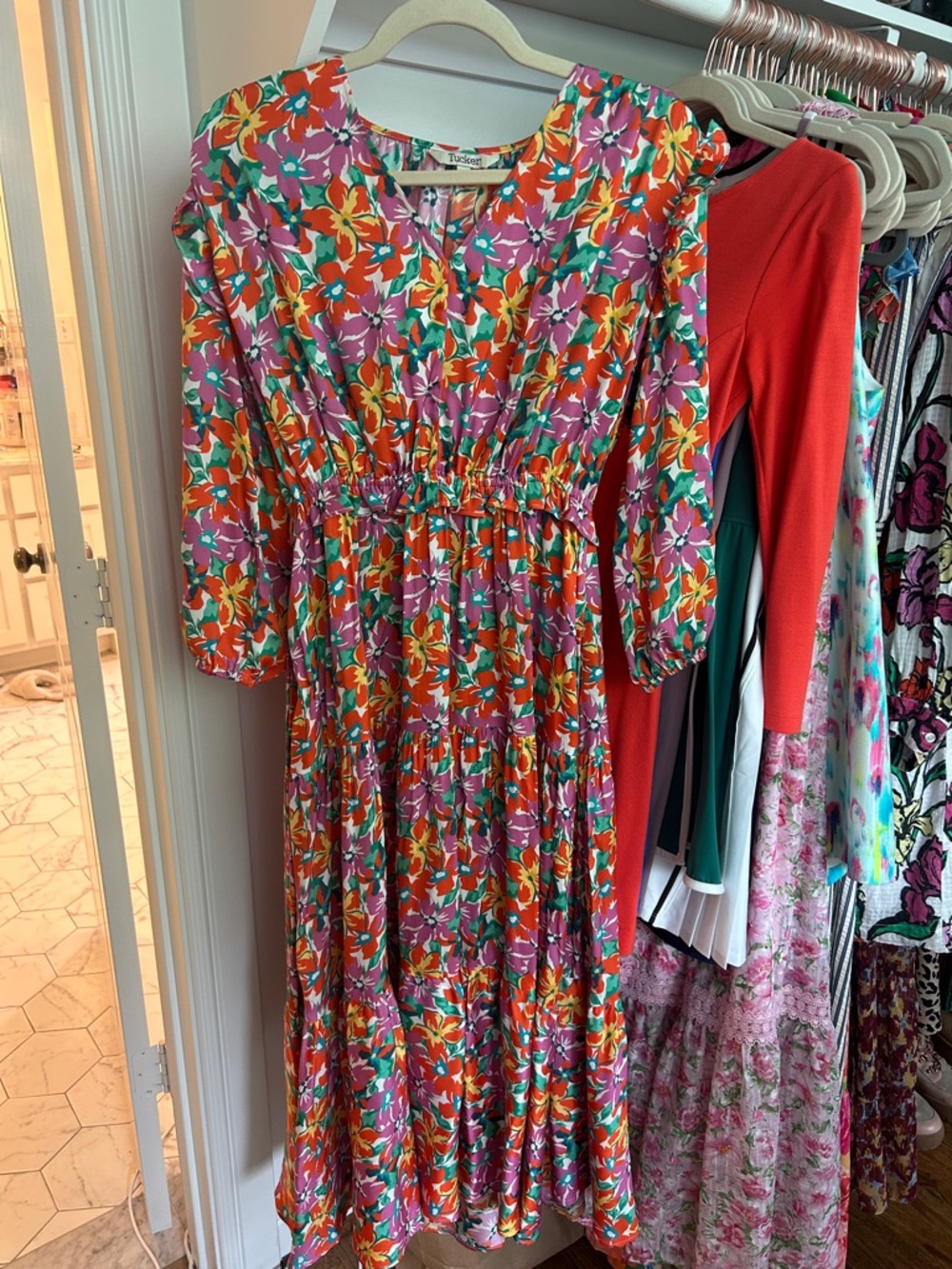 Tucker Floral Tiered Maxi Dress in Orange, Pink & Green